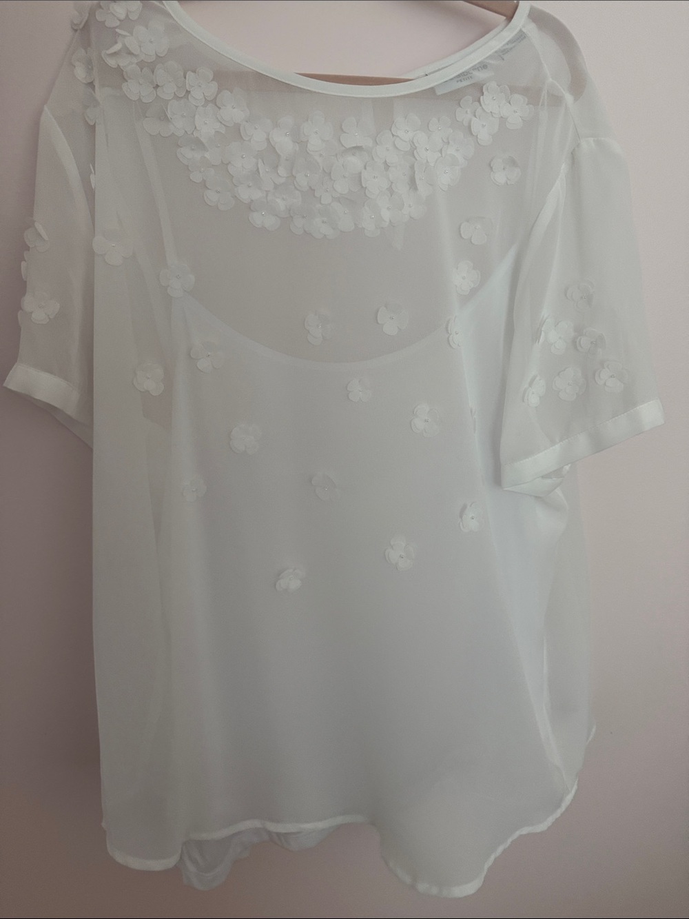 Sheer White Floral Appliqué Women's Top